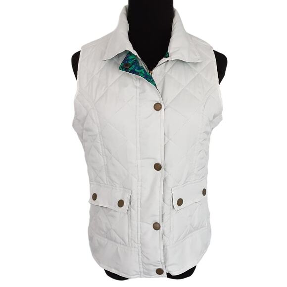 Caribbean Joe Winter White Puffer Vest Quilted Reversible Utility Women S Petite - Picture 1 of 12